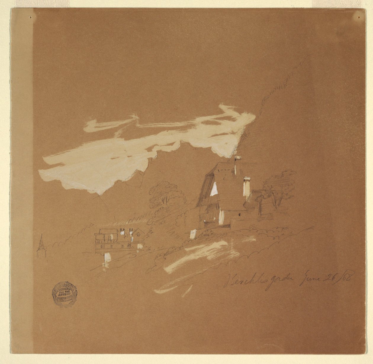 Dibujo, Casas cerca de Berchtesgaden, Baviera, 26 de julio de 1868 de Frederic Edwin Church