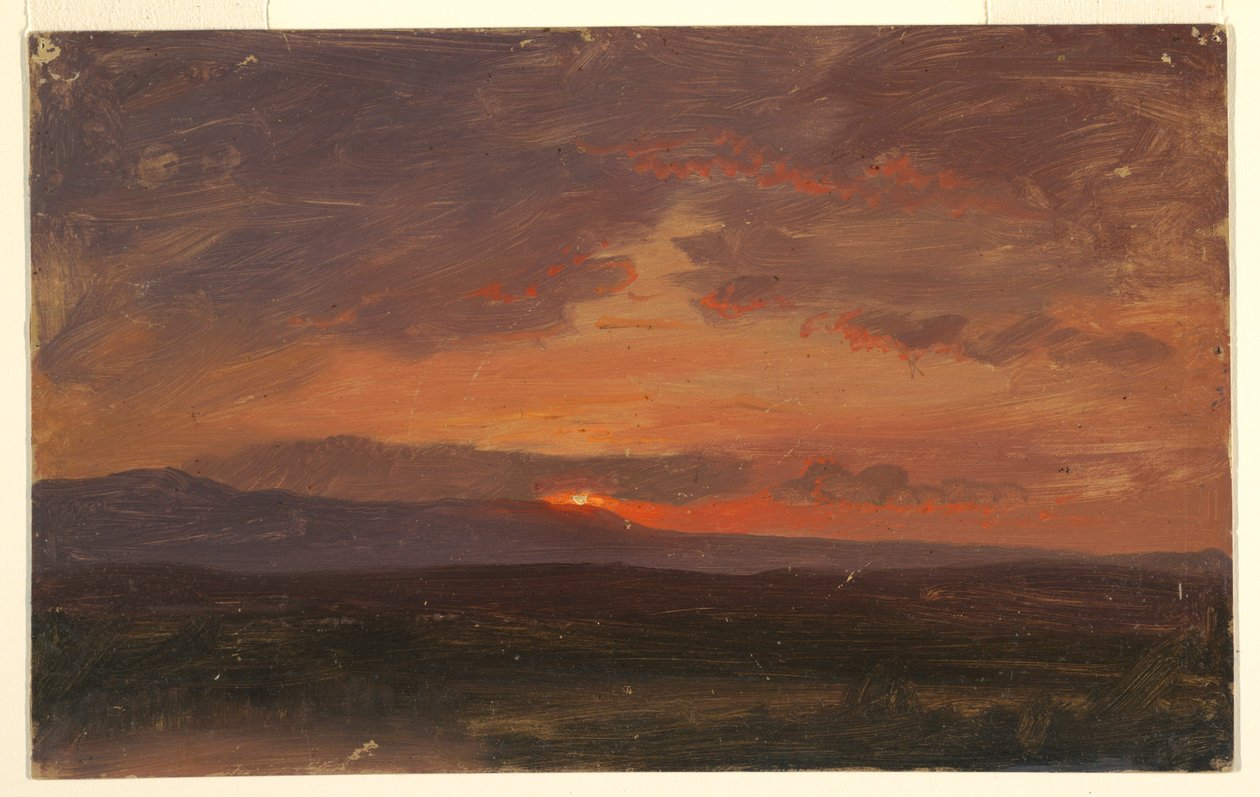 Dibujo, Valle del Hudson, Nueva York, con el sol poniéndose tras las montañas Catskill, 1855-65 de Frederic Edwin Church