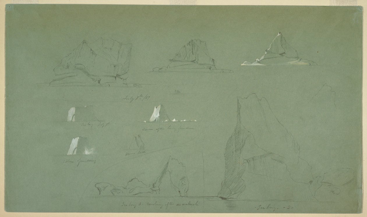 Dibujo, Icebergs, 7 y 9 de julio de 1859 de Frederic Edwin Church