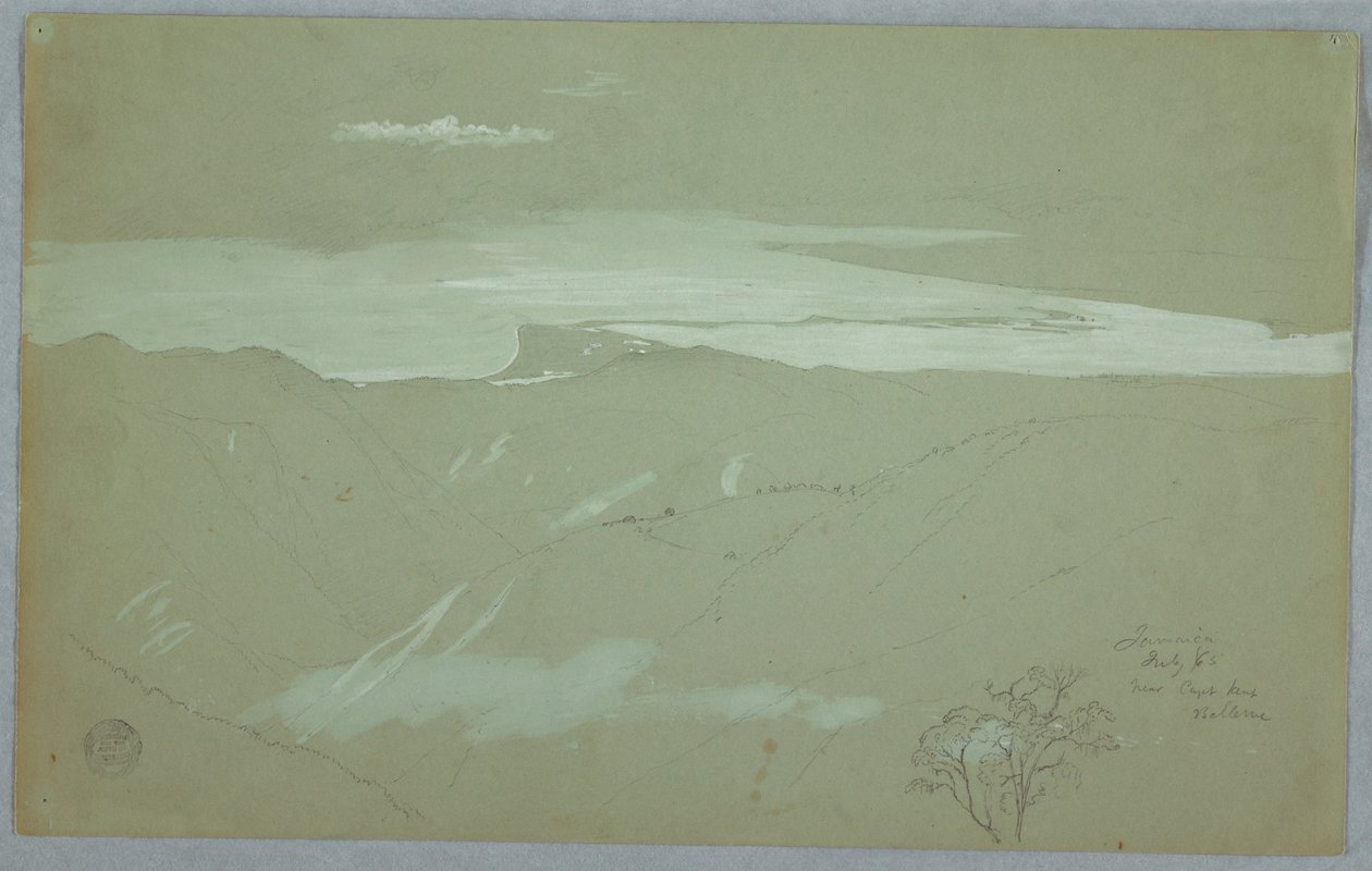 Dibujo, Costa y cielo de Jamaica vistos desde cerca de Captain Kent, Bellevue, Jamaica, julio de 1865 de Frederic Edwin Church
