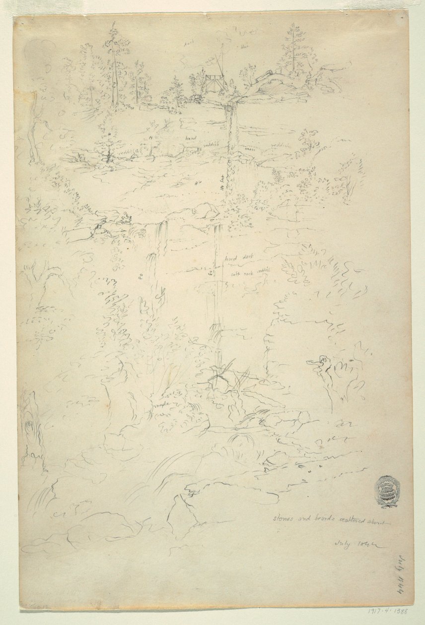 Dibujo, cataratas Kaaterskill, montañas Catskill, Nueva York, julio de 1844 de Frederic Edwin Church
