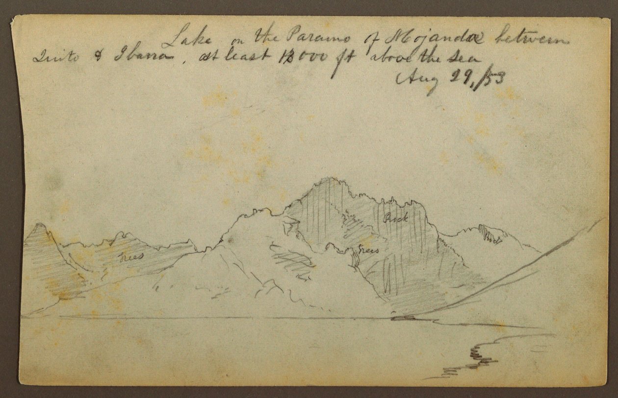 Dibujo, Lago, Desierto de Mojanda, Ecuador, 29 de agosto de 1853 de Frederic Edwin Church