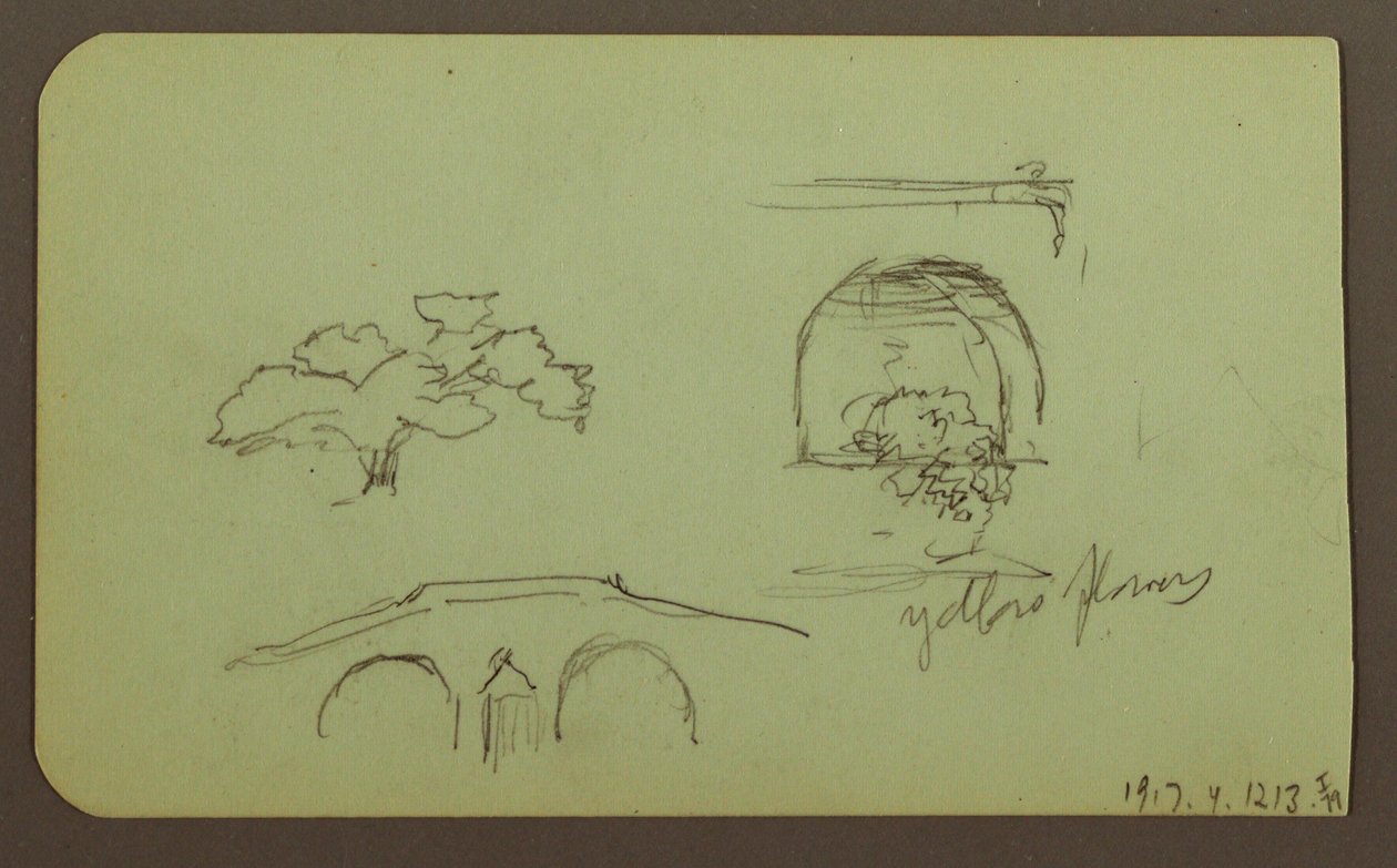 Dibujo, Paisaje, Figura; Verso: Árboles, Puente, Plantas, 1883 de Frederic Edwin Church
