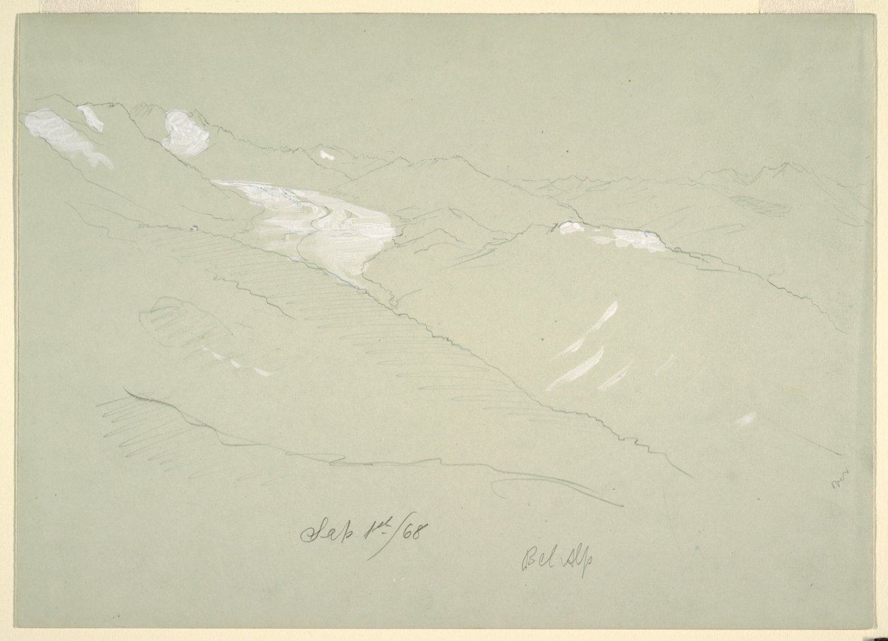 Dibujo, Paisaje en los Alpes berneses, cerca de Bel Alp, Suiza, septiembre de 1868 de Frederic Edwin Church
