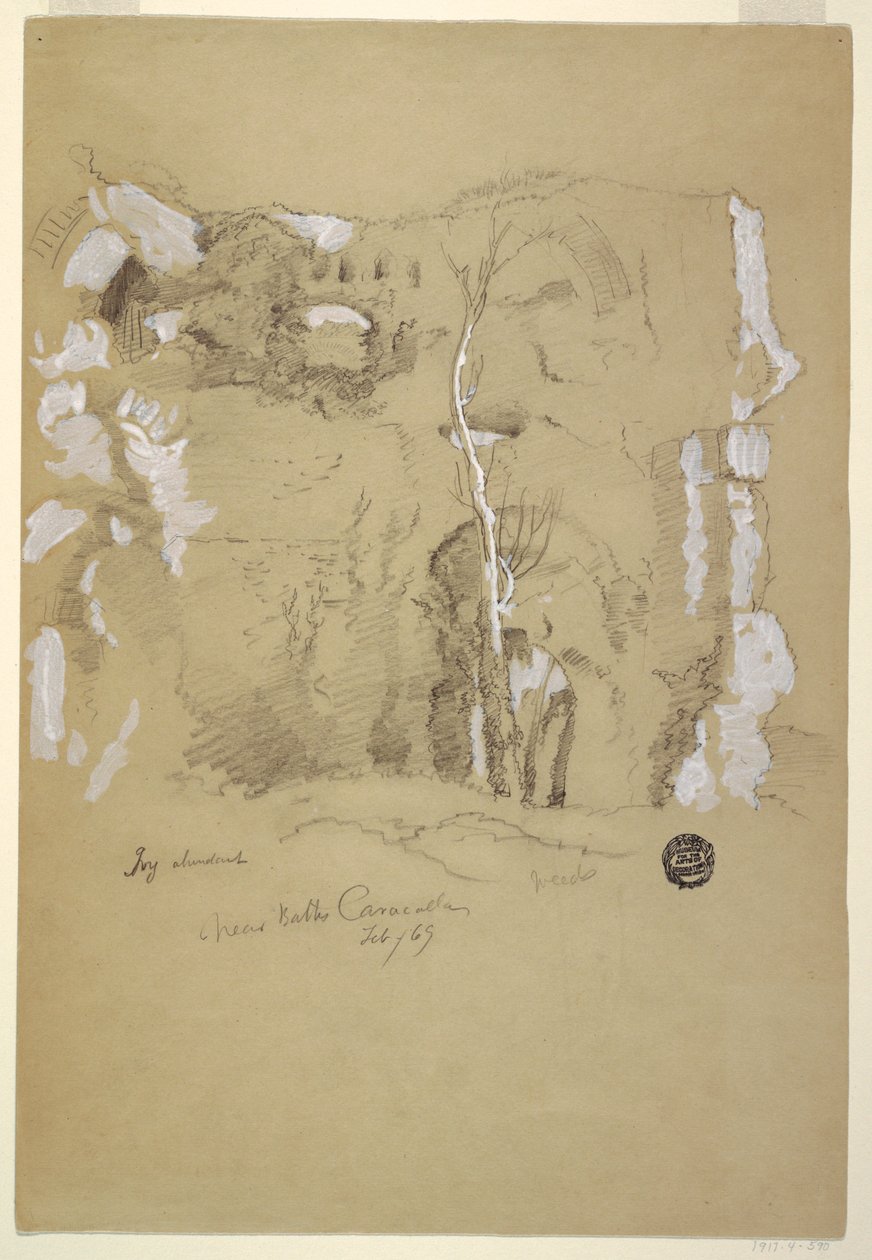 Dibujo, Paisaje cerca de las Termas de Caracalla, Roma, febrero de 1869 de Frederic Edwin Church