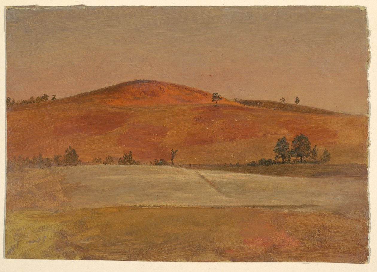 Dibujo, Paisaje con colina baja y campos, 1870-80 de Frederic Edwin Church