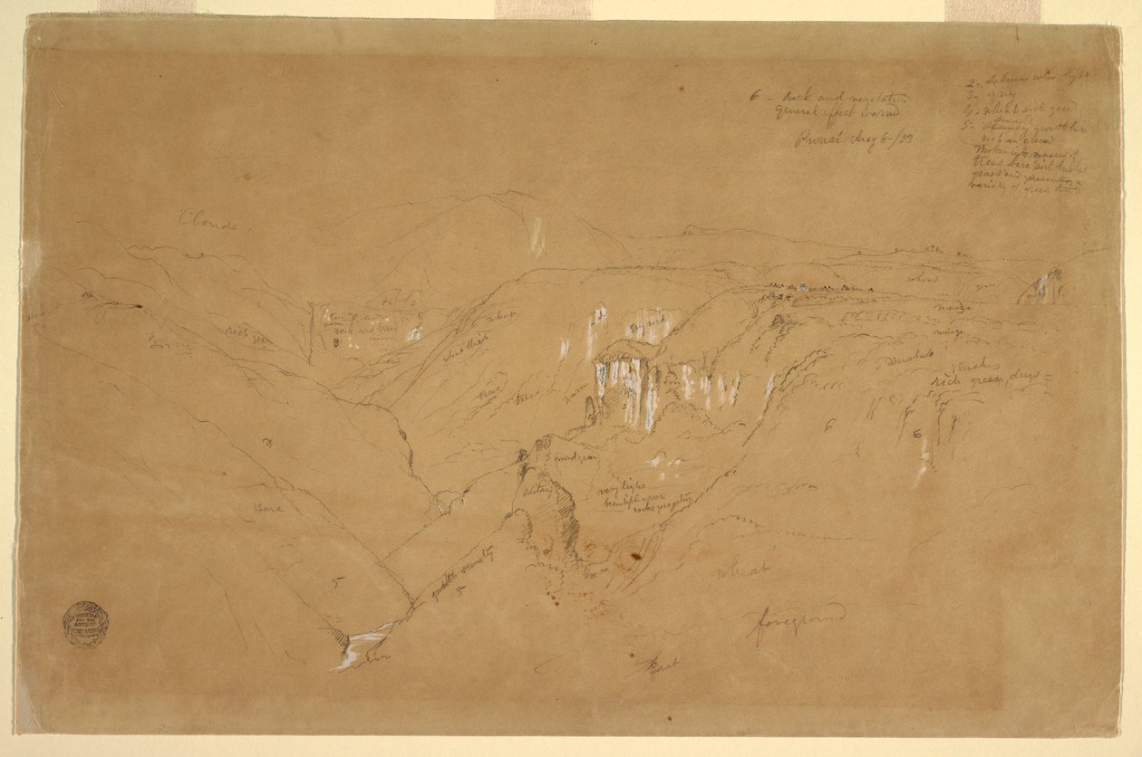 Dibujo, Paisaje con el monte Purese, Colombia, 6 de agosto de 1853 de Frederic Edwin Church