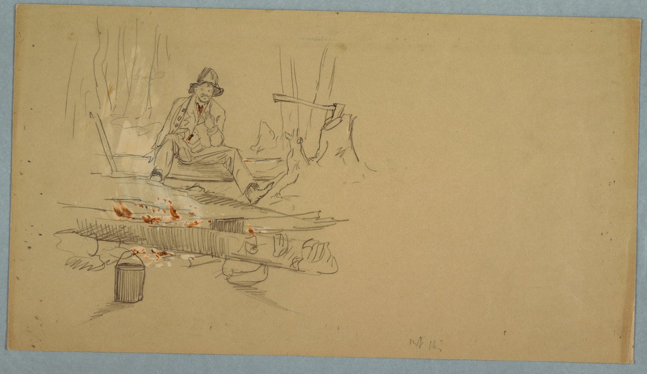 Dibujo, Hombre acampando en el bosque, ca. 1855 de Frederic Edwin Church