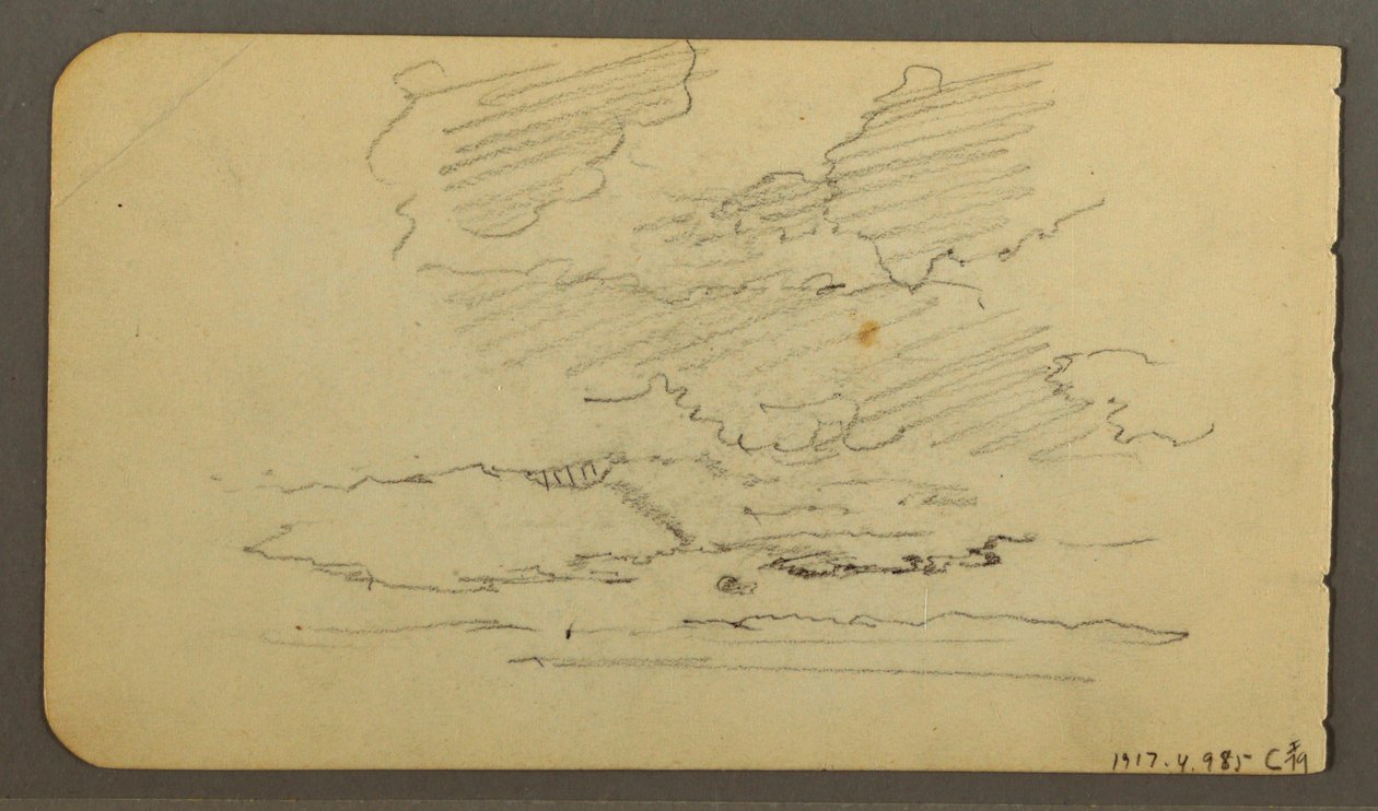 Dibujo, Hombre en barca, rocas, tronco de árbol, árboles, 1878 de Frederic Edwin Church