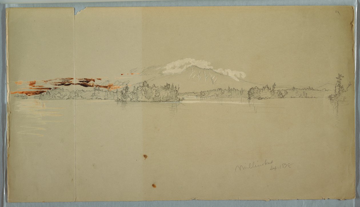 Dibujo, Lago Millinocket, vista del monte Katahdin, septiembre de 1878 de Frederic Edwin Church