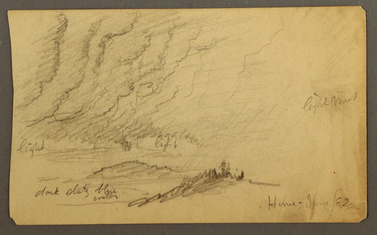 Dibujo, Niebla sobre el río y las colinas, junio de 1882 de Frederic Edwin Church