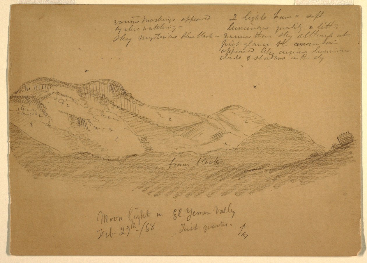 Dibujo, Luz de luna en el valle de El Yumen, Arabia, 29 de febrero de 1868 de Frederic Edwin Church