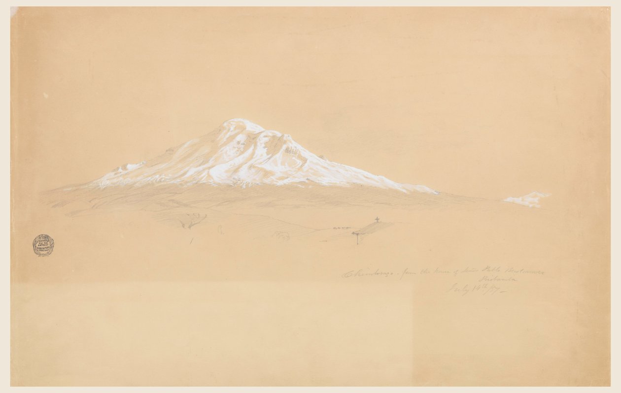 Dibujo, Monte Chimborazo desde la Casa del Senior Pablo Bustamante, Riobamba, Ecuador, 14 de julio de 1857. de Frederic Edwin Church