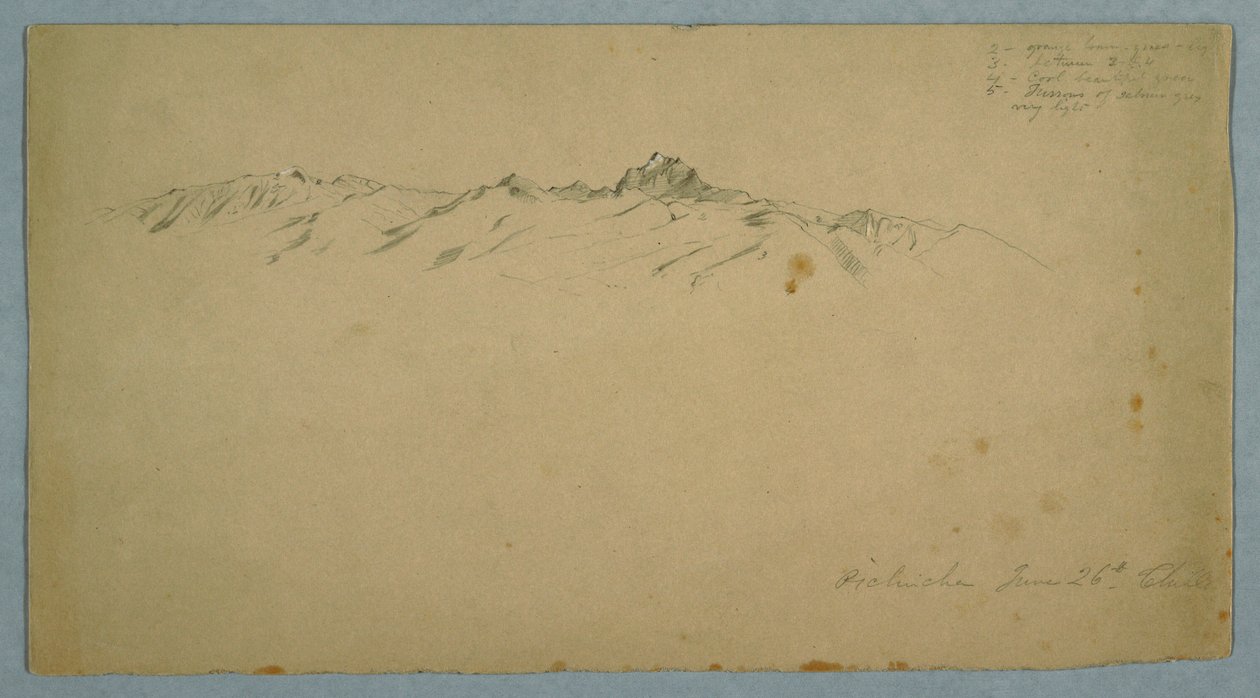 Dibujo, Monte Pichincha desde Chillo, Ecuador, 26 de junio de 1857 de Frederic Edwin Church