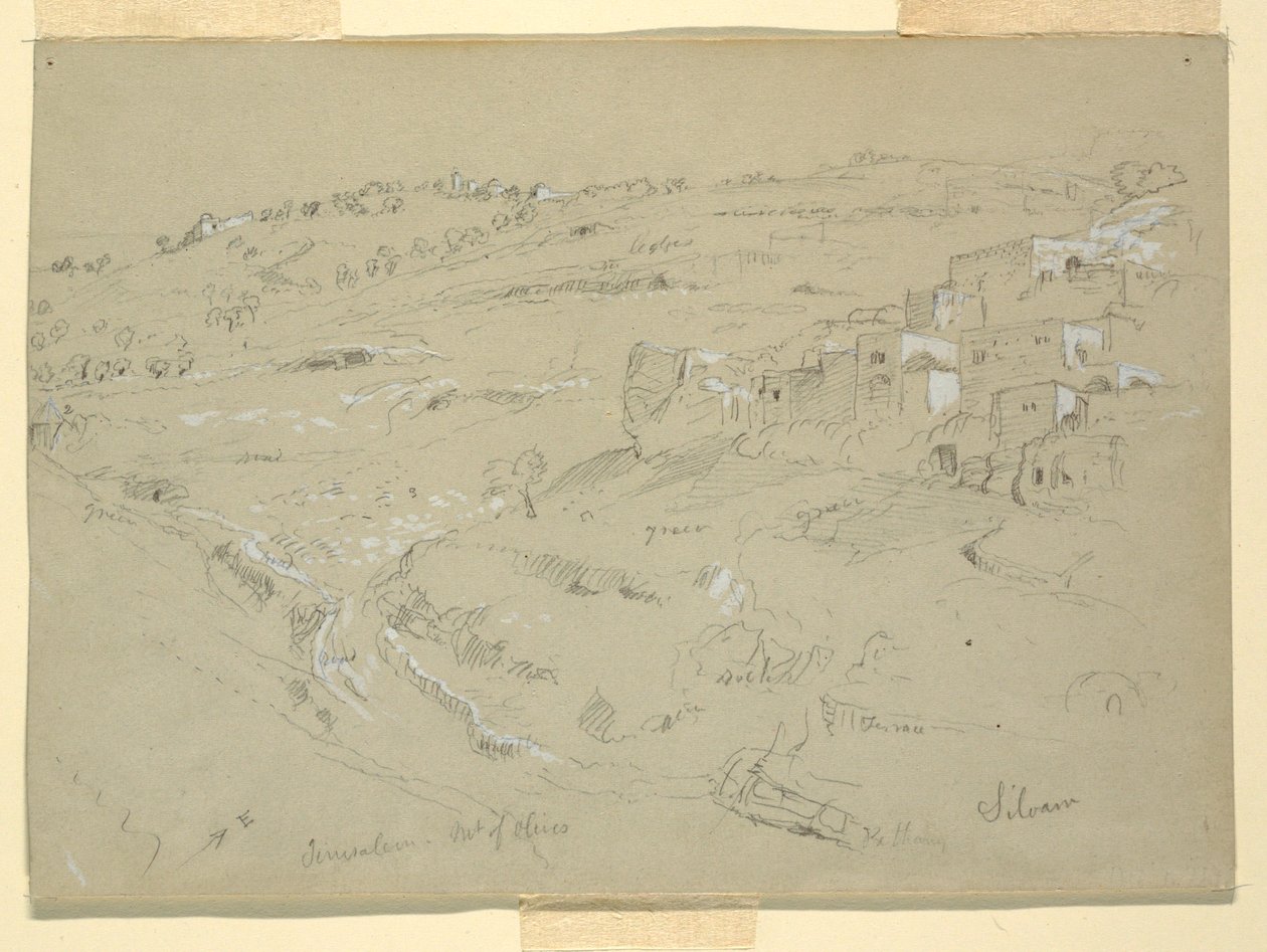 Dibujo, Monte de los Olivos, Betania, Siloé y Jerusalén, Palestina [Betania y Silwan, Jerusalén Este y Jerusalén, Israel], 7 y 10 de febrero de 1868. de Frederic Edwin Church
