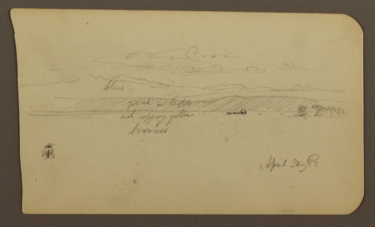 Dibujo, Paisaje de montaña, Figura; Verso: Paisaje, 30 de abril de 1885 de Frederic Edwin Church