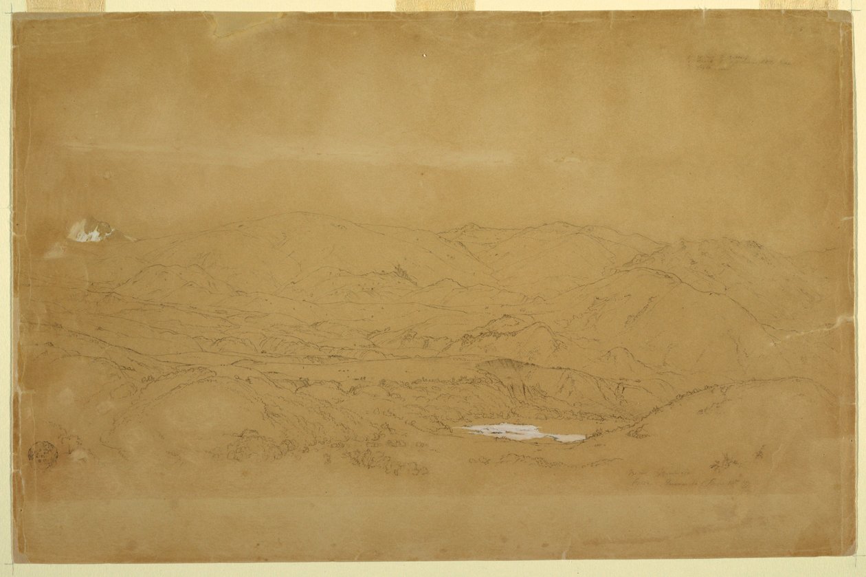 Dibujo, Paisaje montañoso cerca de Guanojo y Guaranda, Ecuador, 10 de junio de 1857 de Frederic Edwin Church