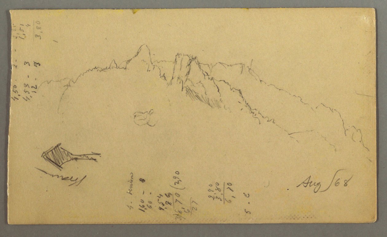 Dibujo, Picos de montaña, Santuario al borde de la carretera, agosto de 1868 de Frederic Edwin Church