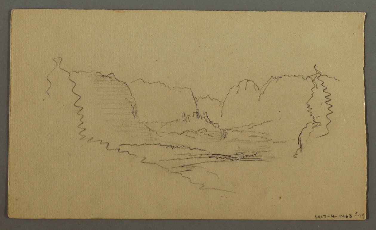 Dibujo, Picos de montaña, Santuario al borde de la carretera, agosto de 1868 de Frederic Edwin Church