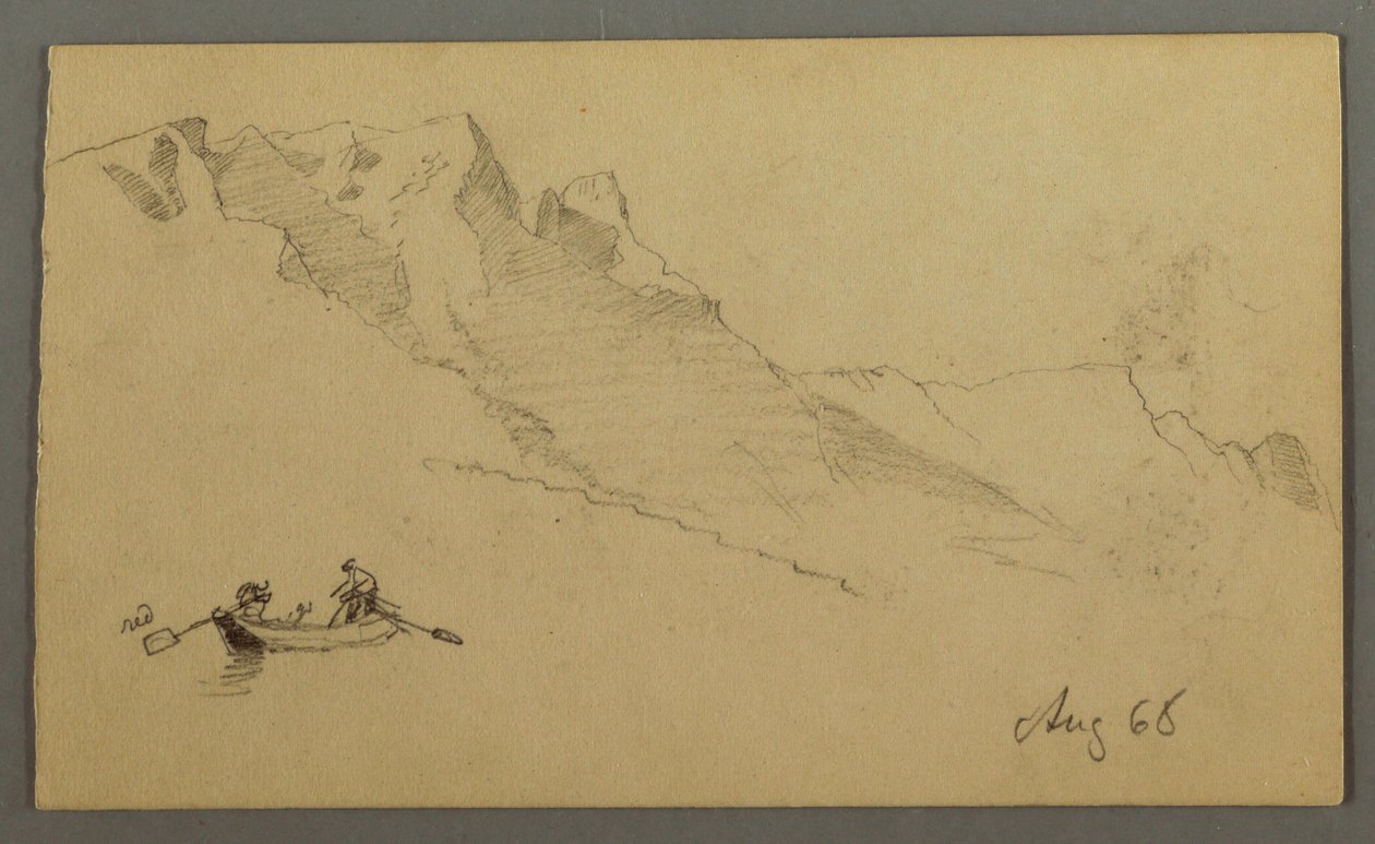 Dibujo, Picos de montaña, Dos figuras en un bote de remos, agosto de 1868 de Frederic Edwin Church