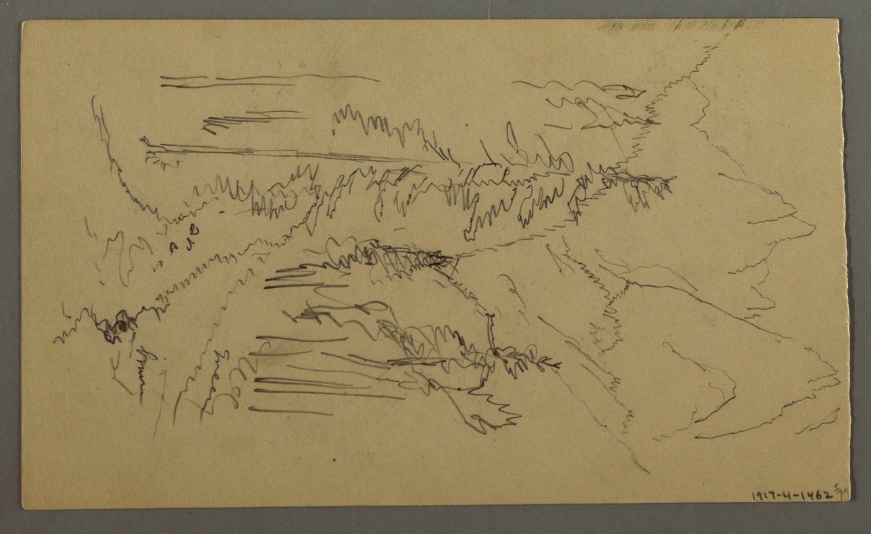 Dibujo, Picos de montaña, Dos figuras en un bote de remos, agosto de 1868 de Frederic Edwin Church