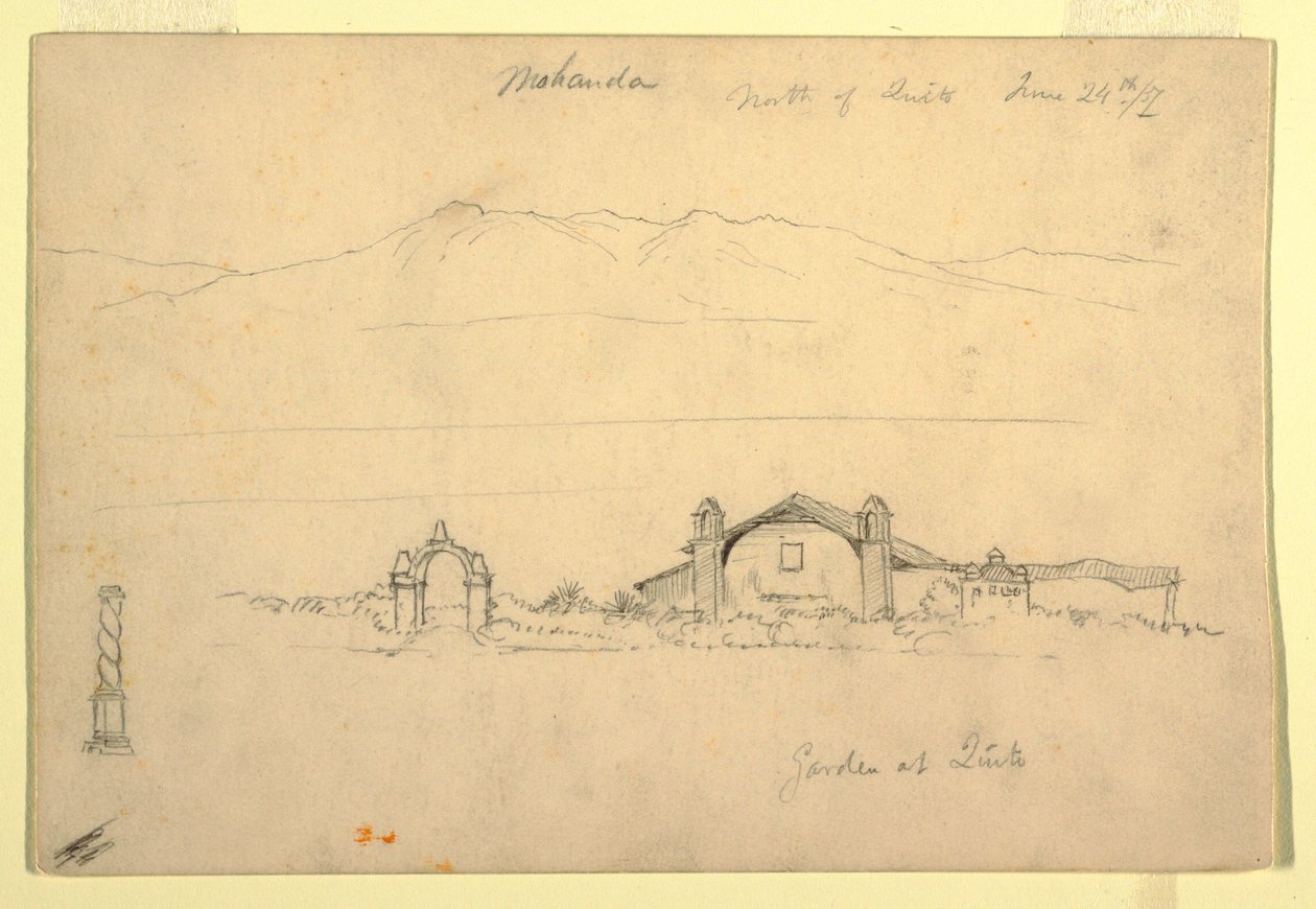 Dibujo, Cordillera con el Mohanda, Norte de Quito (), 24 de junio de 1857 de Frederic Edwin Church
