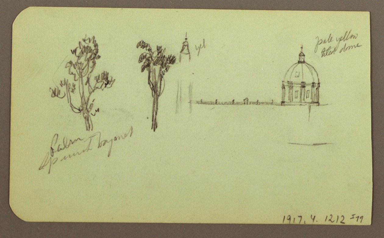 Dibujo, Montaña, árbol, figura; Verso: iglesia, árbol, 1883 de Frederic Edwin Church
