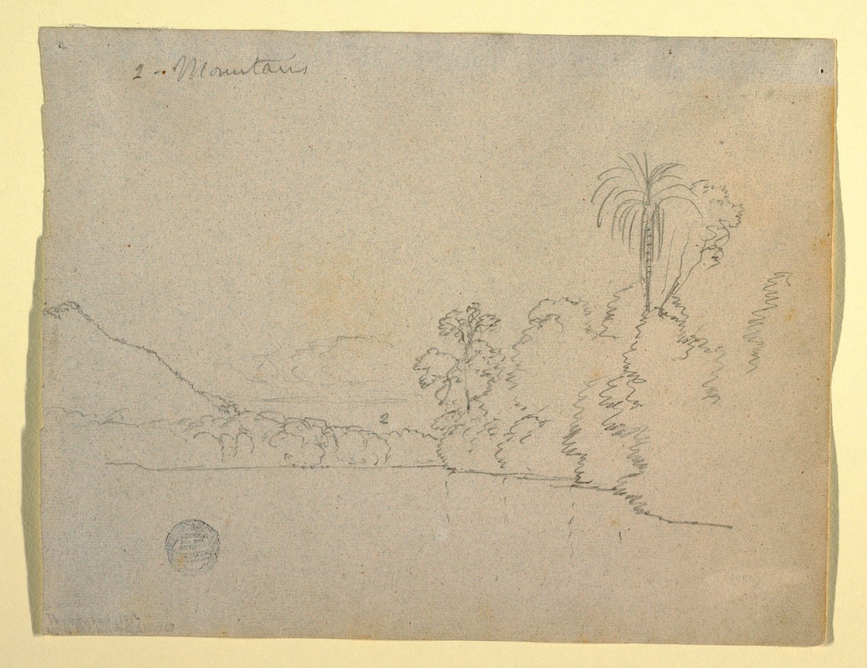 Dibujo, Orilla montañosa de una bahía, Sudamérica, 1853 de Frederic Edwin Church