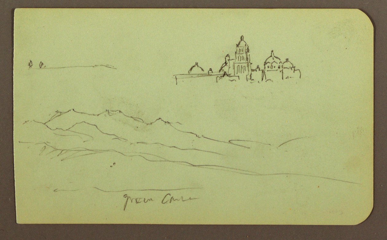 Dibujo, Montañas, Iglesia; Verso: Figuras, Iglesia, 1883 de Frederic Edwin Church