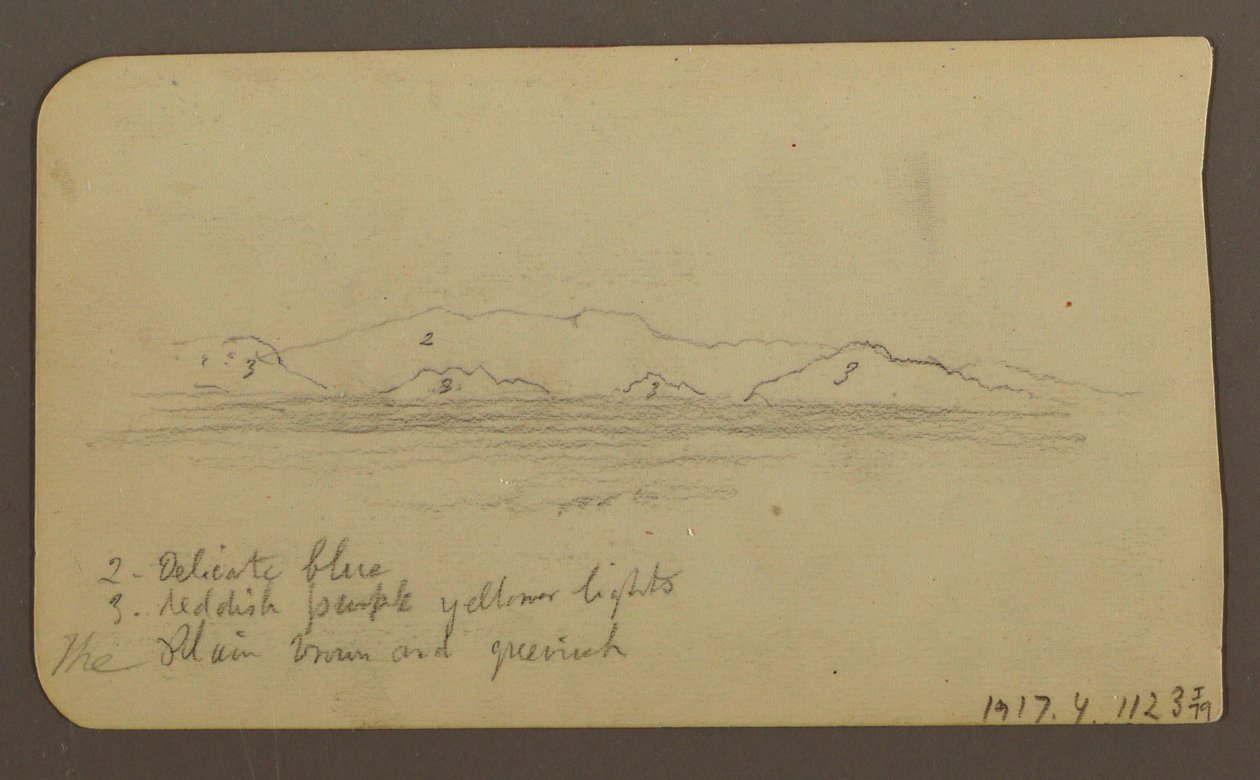 Dibujo, Montañas; Verso: Foothills amp; Mountain Range, 21 de diciembre de 1885 de Frederic Edwin Church
