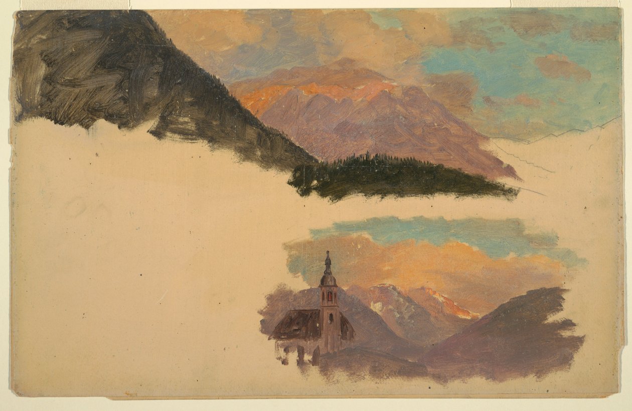 Dibujo, Montañas cerca de Berchtesgaden, Baviera, junio de 1868 de Frederic Edwin Church