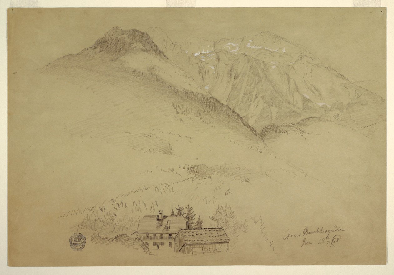 Dibujo, Montes Goell y Brett cerca de Berchtesgarden, Baviera, 28 de junio de 1868 de Frederic Edwin Church