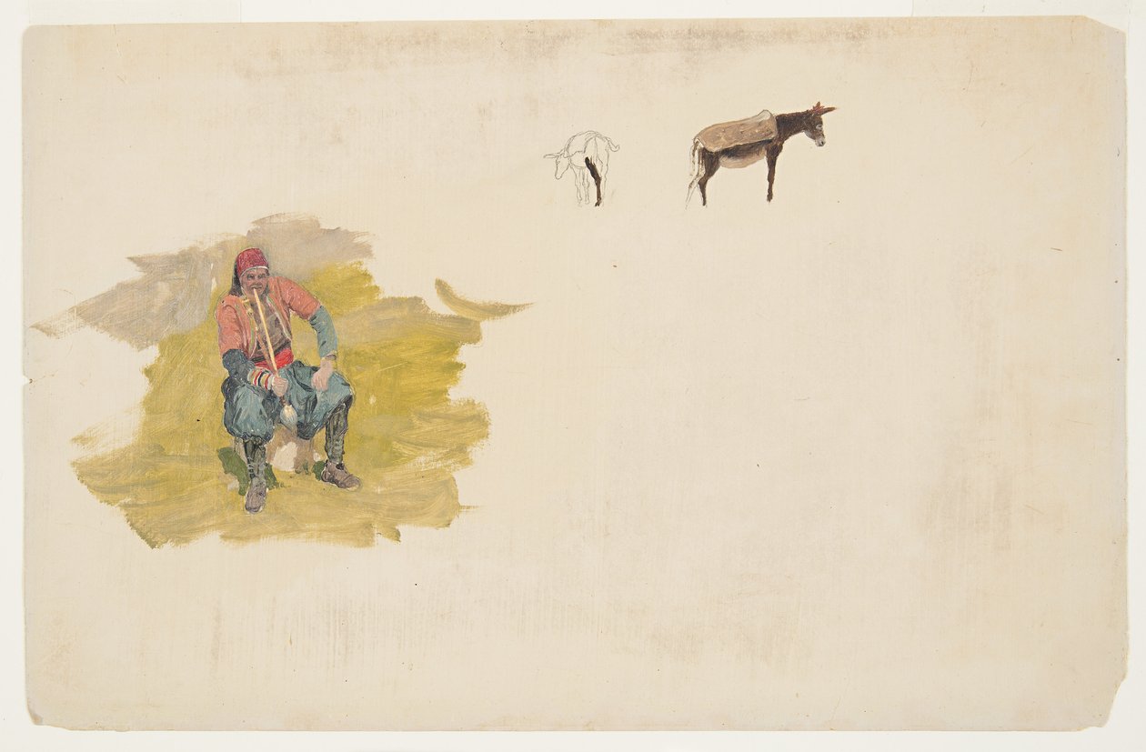 Dibujo, Oriente Próximo, hombre; burro, 1868-69 de Frederic Edwin Church