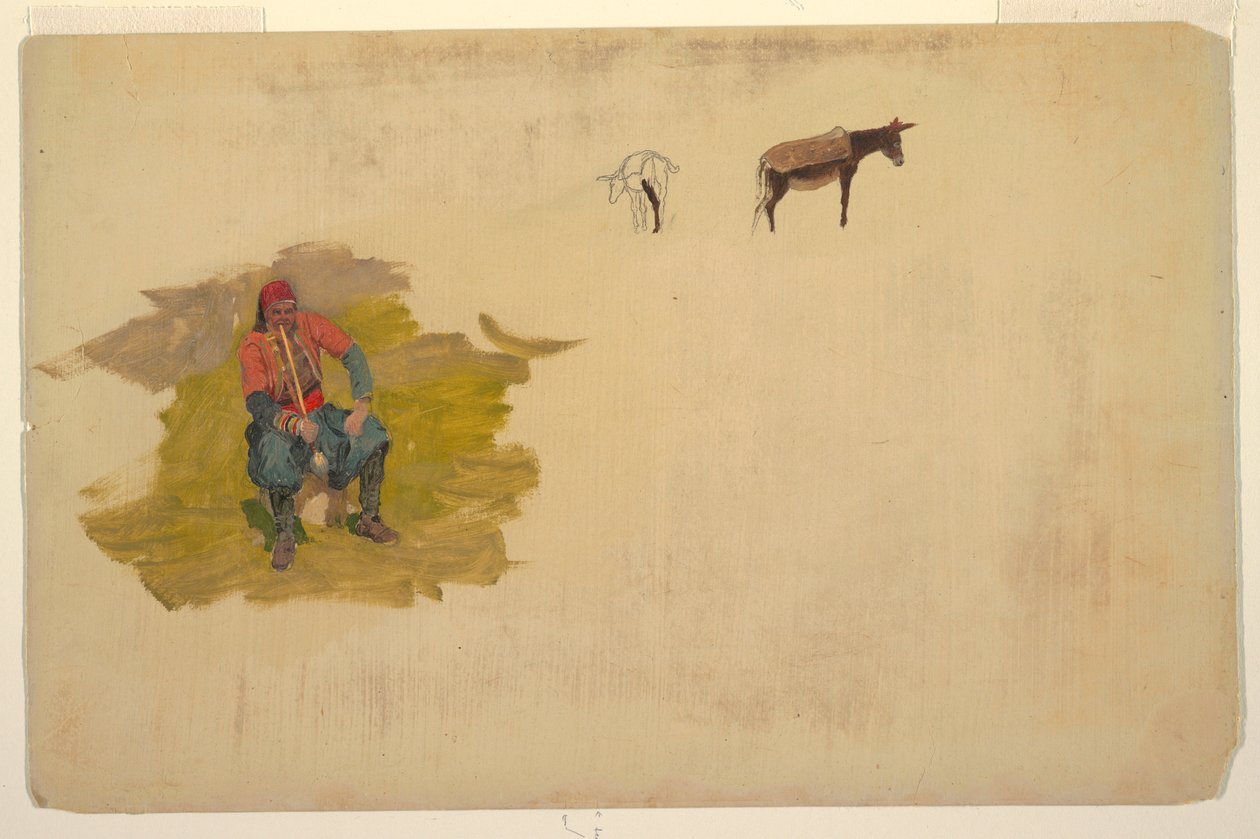 Dibujo, Oriente Próximo, hombre; burro, 1868-69 de Frederic Edwin Church
