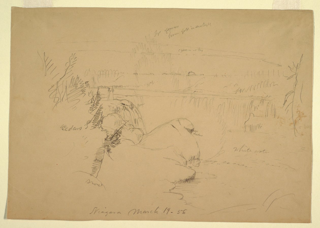Dibujo, Cataratas del Niágara, vista desde Goat Island, 19 de marzo de 1856 de Frederic Edwin Church