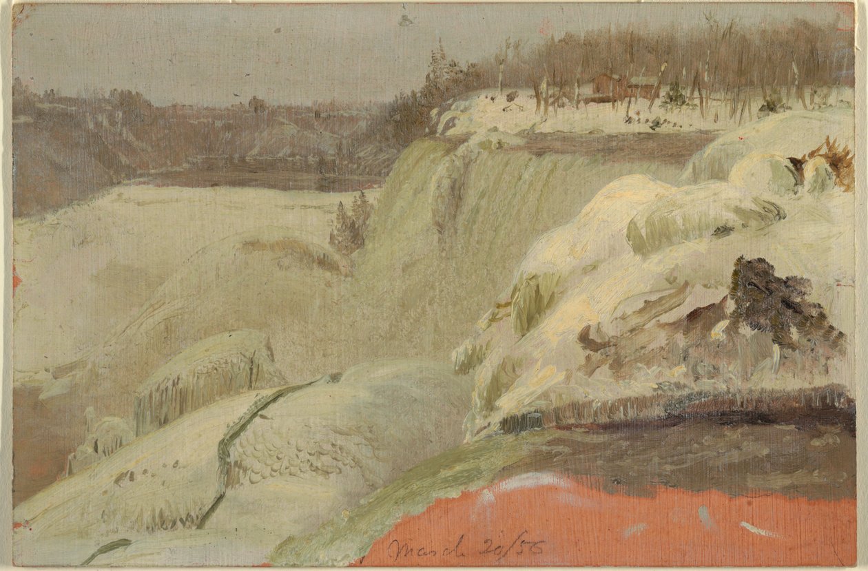 Dibujo, Cataratas del Niágara en la nieve, vistas desde Goat Island, 1856 de Frederic Edwin Church
