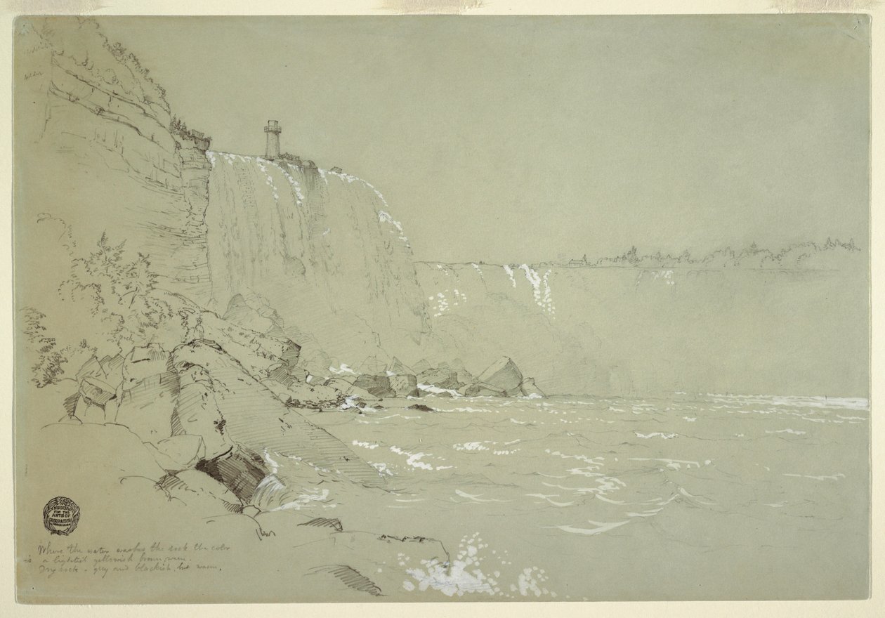 Dibujo, Cataratas del Niágara con la Torre Terrapin, 1856 de Frederic Edwin Church