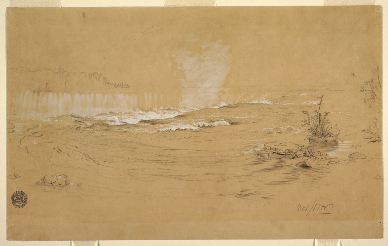 Dibujo, Niágara: Las cataratas canadienses y la Isla de las Cabras, octubre de 1856 de Frederic Edwin Church