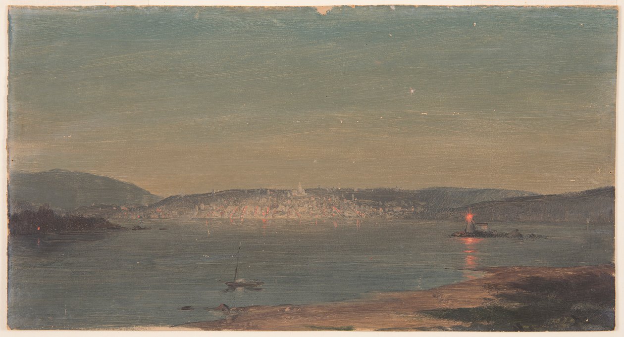Dibujo, Vista nocturna de un puerto marítimo, probablemente 1868-69 de Frederic Edwin Church