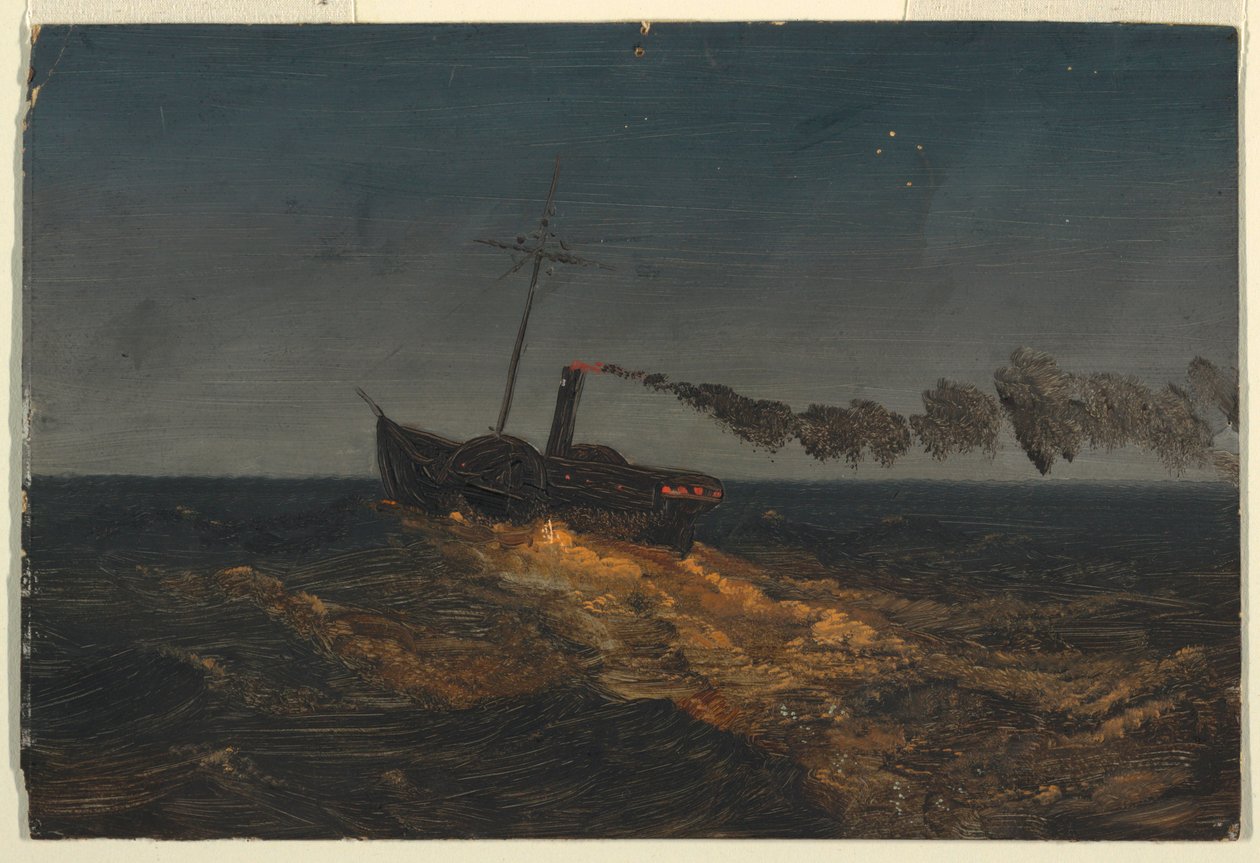 Dibujo, Barco de vapor a paletas al atardecer, ca. 1853 de Frederic Edwin Church