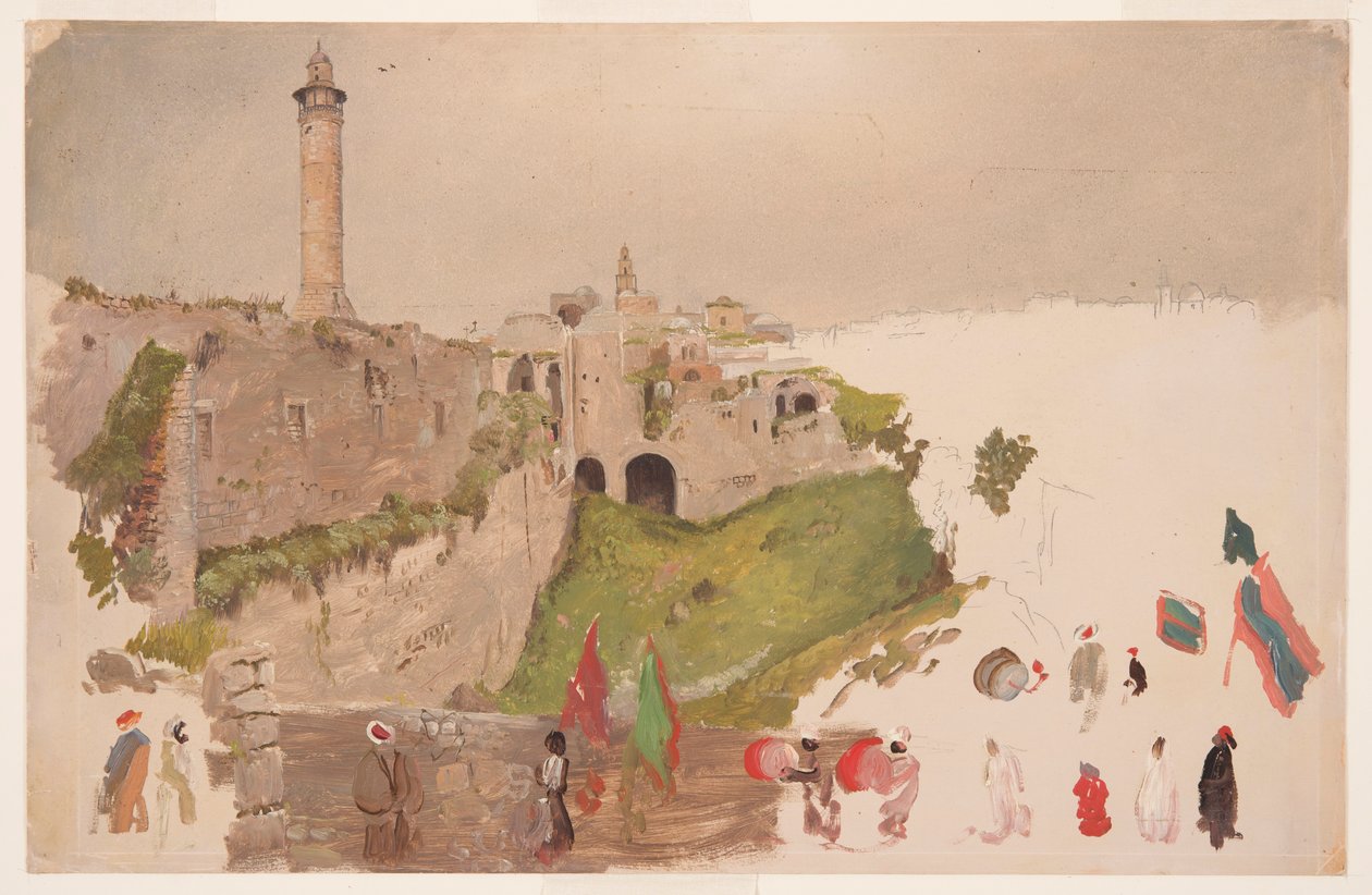 Dibujo, Desfile entrando en la ciudad, Jaffa, principios de marzo de 1868 de Frederic Edwin Church