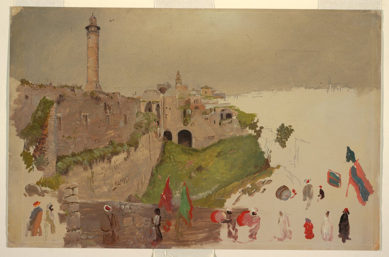 Dibujo, Desfile entrando en la ciudad, Jaffa, principios de marzo de 1868 de Frederic Edwin Church