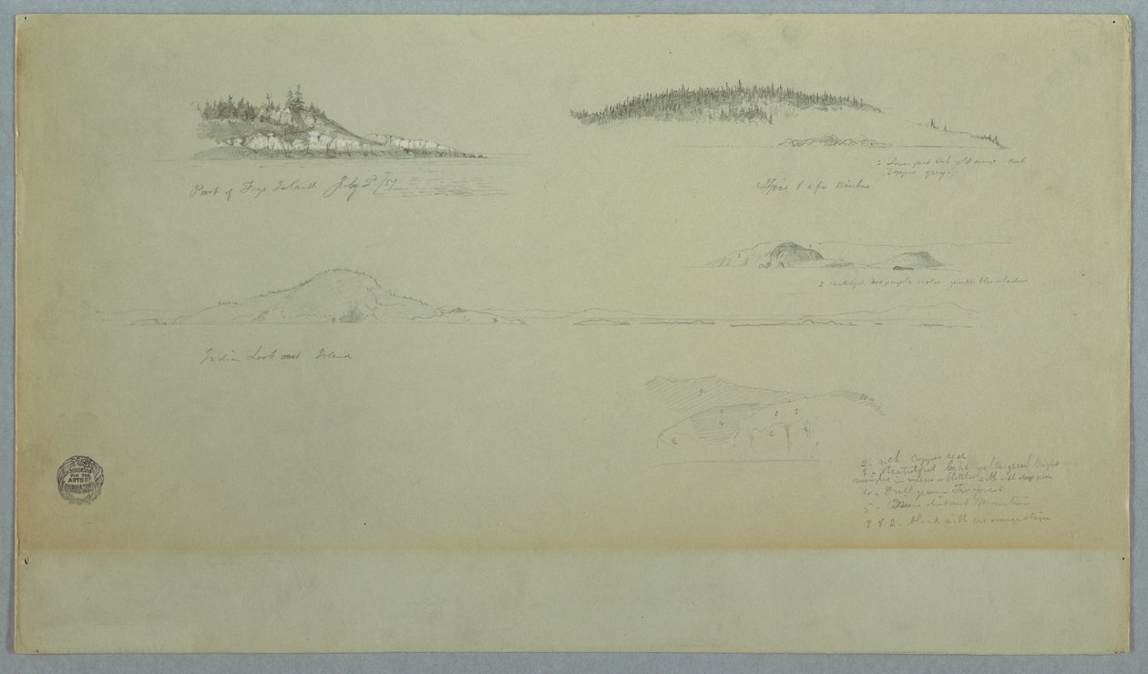 Dibujo, Parte de la isla de Fogo, mirada india, 2 de julio de 1859 de Frederic Edwin Church