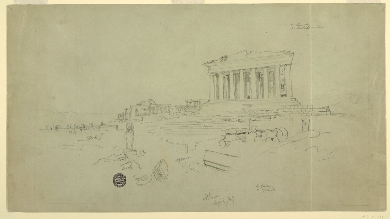 Dibujo, Partenón y Erecteión, Atenas, abril de 1869 de Frederic Edwin Church