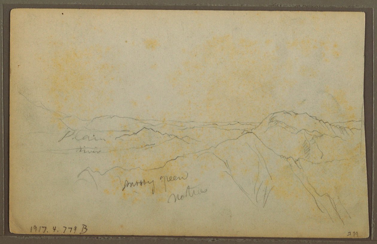 Dibujo, Popayán, Colombia; Verso: Paisaje montañoso, Colombia, 9 de agosto de 1853. de Frederic Edwin Church