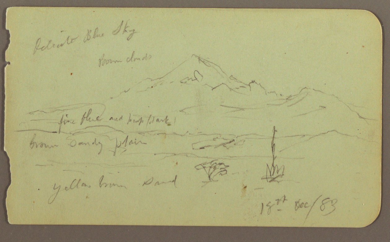 Dibujo, Popocatapel; Verso: Friso del Hotel Texcoco, 18 de diciembre de 1883 de Frederic Edwin Church
