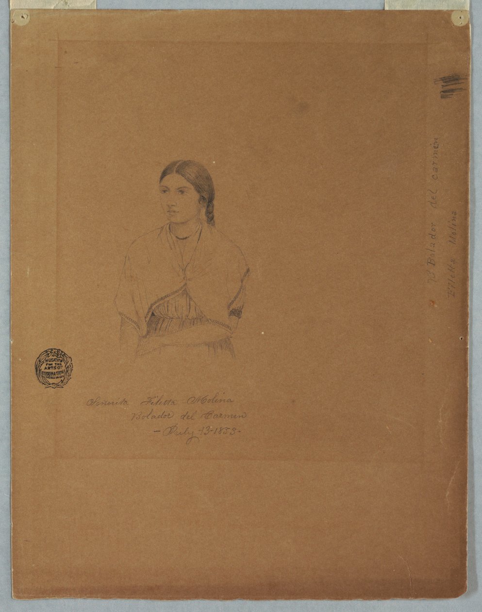 Dibujo, Retrato de niña boliviana: Señorita Filetta Molina Bolador del Carmen, Colombia, 13 de julio de 1853 de Frederic Edwin Church