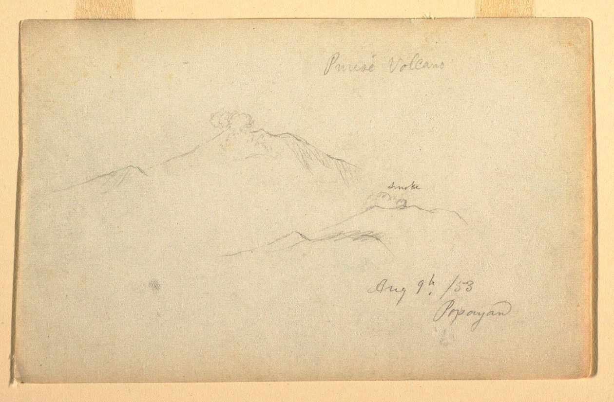 Dibujo, Volcán Purese visto desde Popayán, Colombia, 9 de agosto de 1853 de Frederic Edwin Church