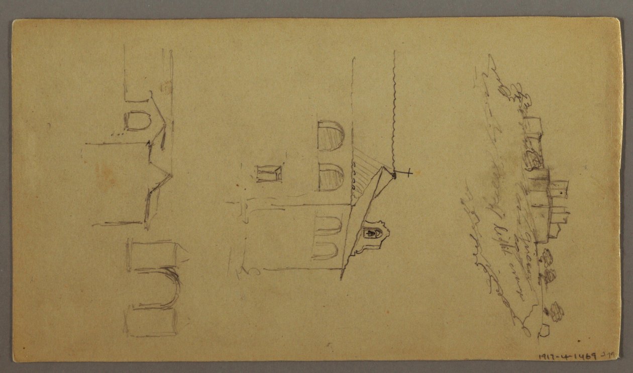 Dibujo, Anverso: En blanco; Verso: Fortree on Hilltop, Two c, Gateway, posiblemente 1868-69 de Frederic Edwin Church