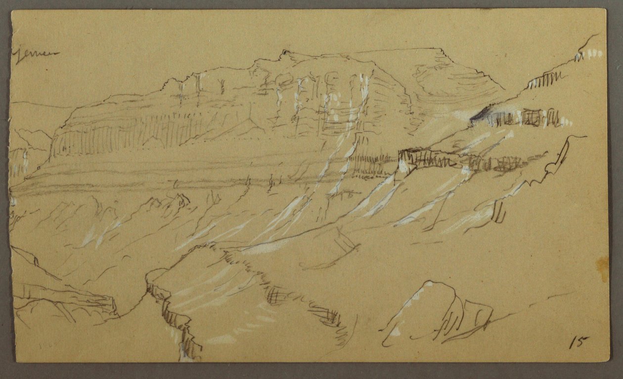 Dibujo, Parte Derecha de un Croquis del Valle de El Yemen, Arabia: Vista lejana, 20 de febrero de 1868 de Frederic Edwin Church